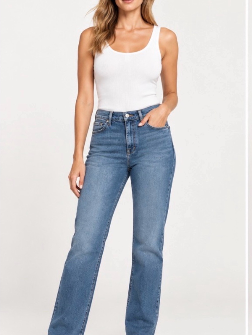 Current/Elliott High-Rise Straight Jeans in Medium Blue Wash